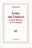 Lettre sur l'univers et autres discours en vers français Jacques Réda